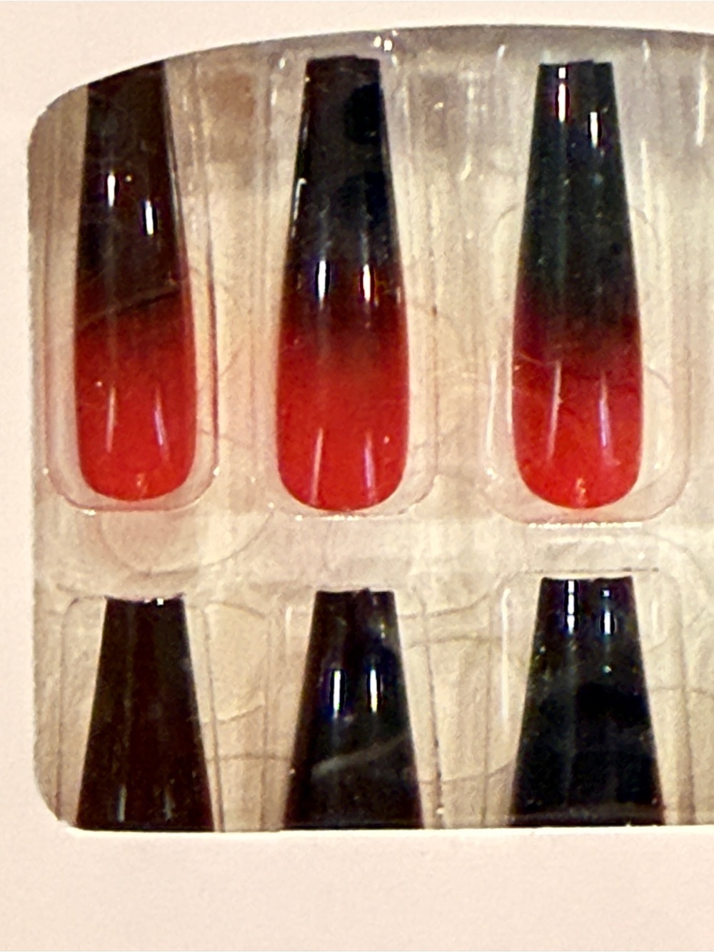 Black Red Ombré Press On Nails Dark Feminine Goth Glam Coffin Nails